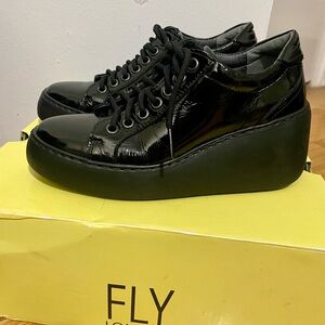 Fly London Black Patent Leather Wedge Women’s Shoes, size 5